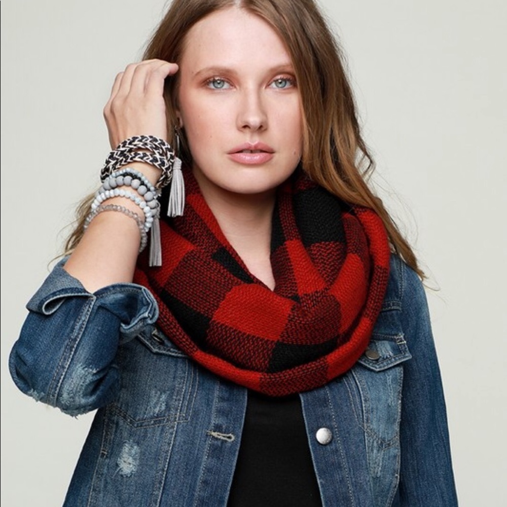 Jocelyn Red Buffalo Check Infinity Scarf - Picture 3 of 5
